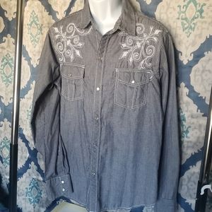Supply Company western embroidered pearl snap button shirt size L